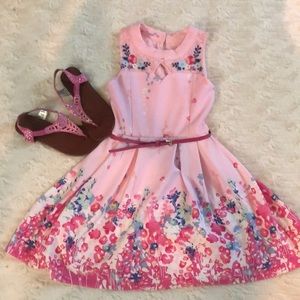 Girls’ pink dress sz 8 EUC & pink sandals sz 3.